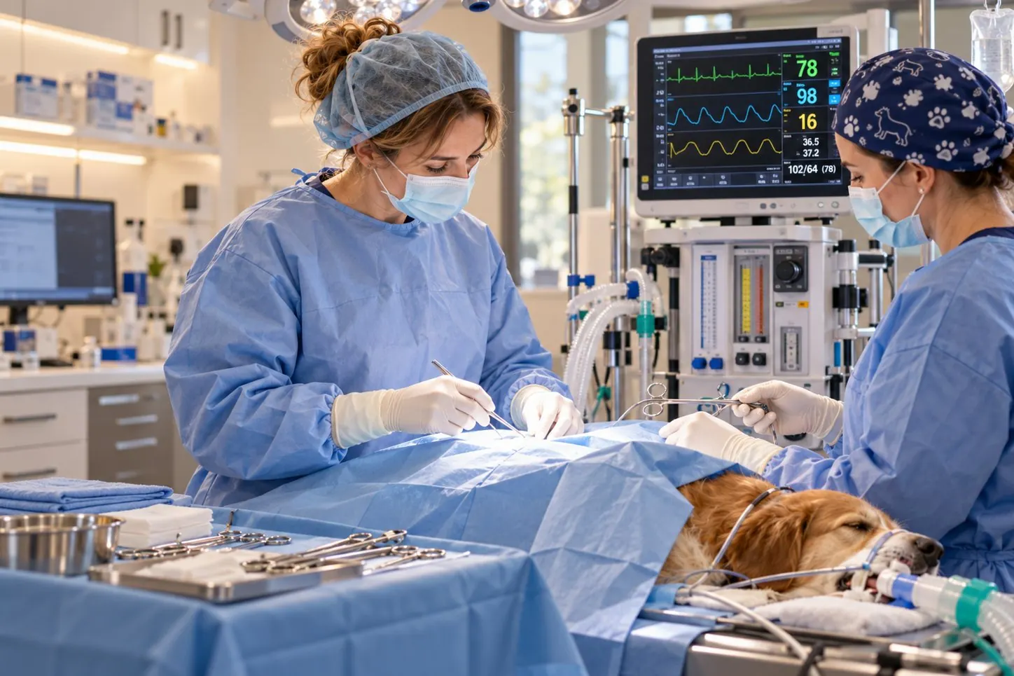 Operation eines Hundes mit Narkoseüberwachung