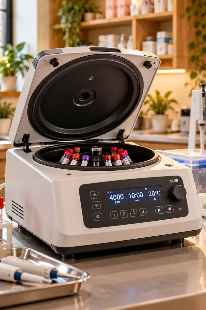 Geöffnete Laborzentrifuge mit Blutproben